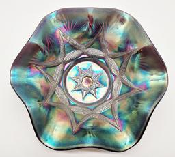 Amethyst Dugan Carnival Glass Bowl - Ski Star, 10¾"