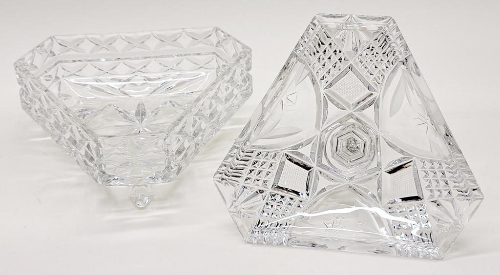 Cut & Etched Glass Vase - 10½";     Cut & Etched Glass Bowl W/ Lid