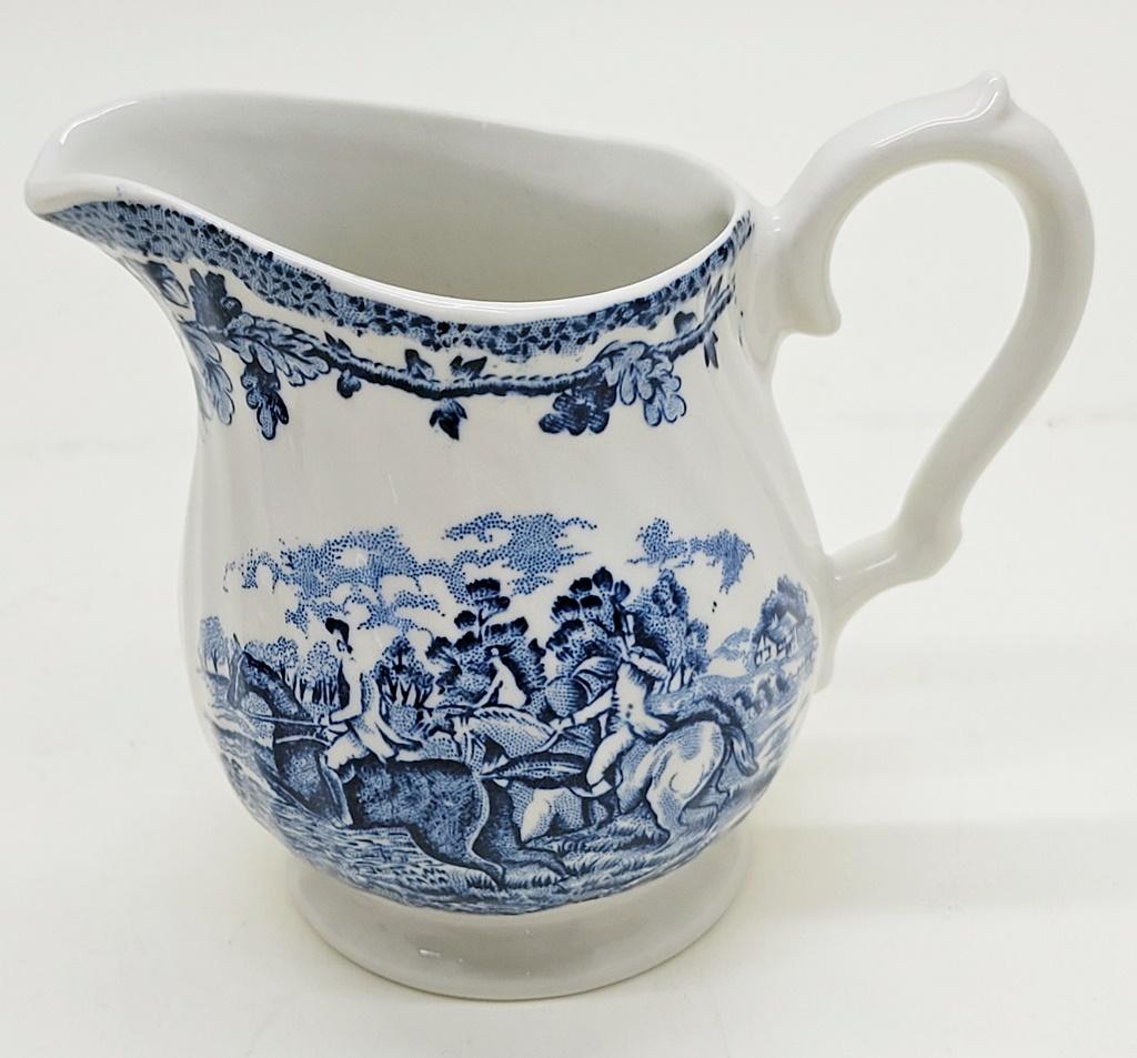 French Faience Lidded Pitcher;     Blue & White Cup & Saucer W/ Stand;