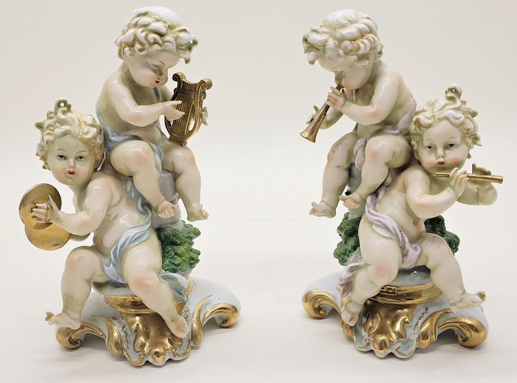 2 Beautiful Capodimonte Porcelain Cherub Figures - Tallest Is 9½"