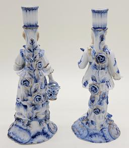 Pair Blue Danube Porcelain Figural Candleholders - 11½" Tall