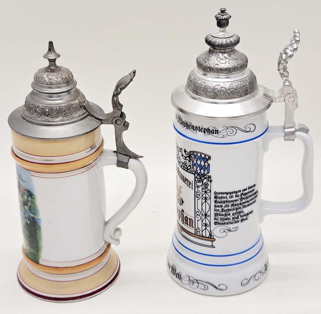 2 Vintage Germany Beer Steins - Tallest Is 11"