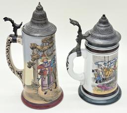 2 Vintage Germany Beer Steins - Tallest Is 10½"