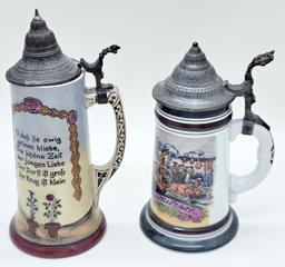 2 Vintage Germany Beer Steins - Tallest Is 10½"