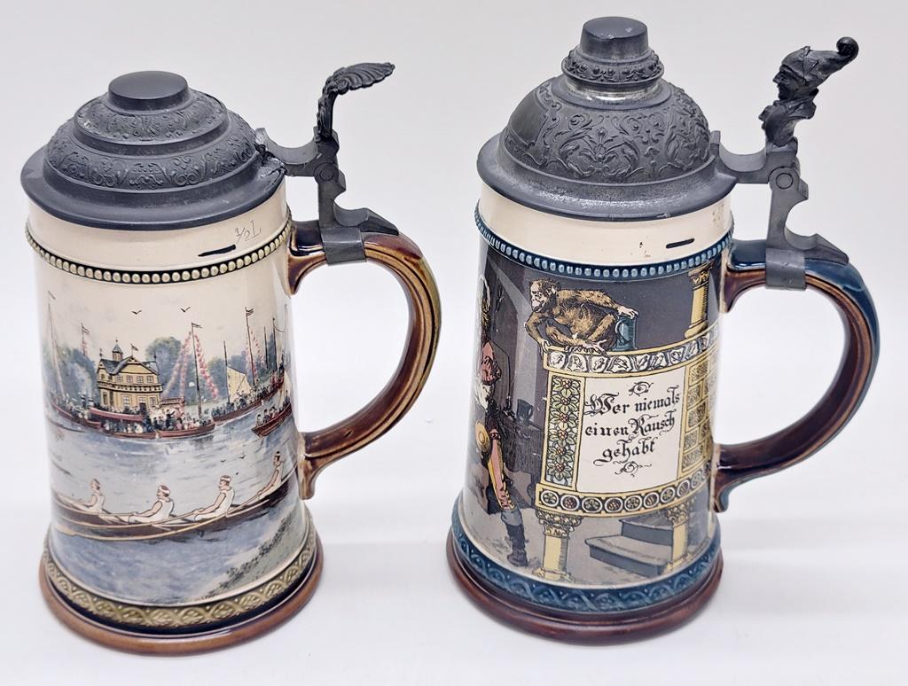 2 Vintage Germany Beer Steins - Tallest Is 9¼"