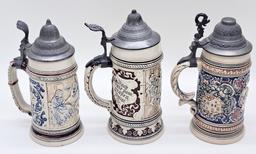 3 Germany Beer Steins - Tallest Is 9"