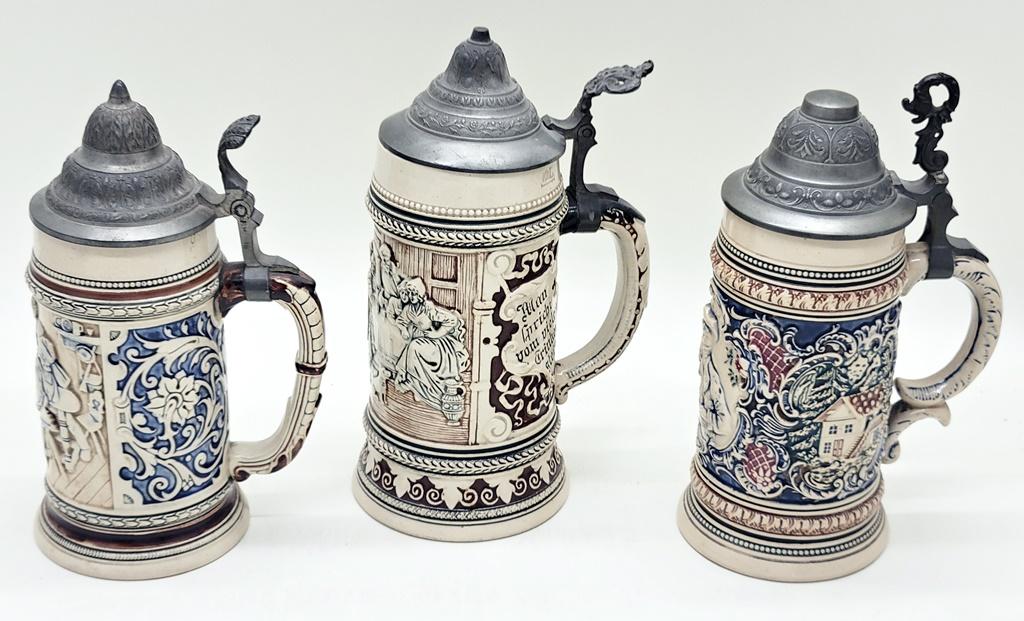 3 Germany Beer Steins - Tallest Is 9"