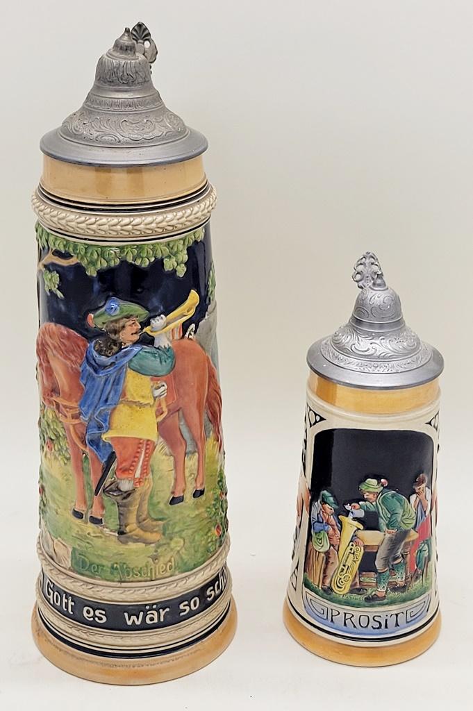 2 Germany Beer Steins - Tallest Is 15"