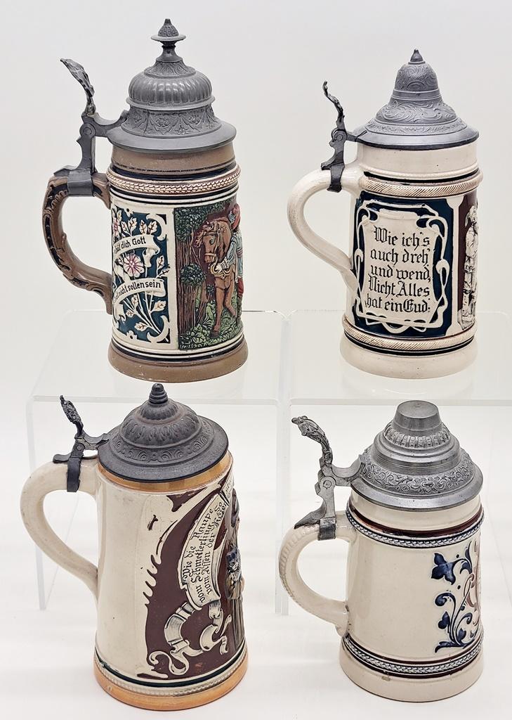 4 Germany Beer Steins - Tallest Is 9"