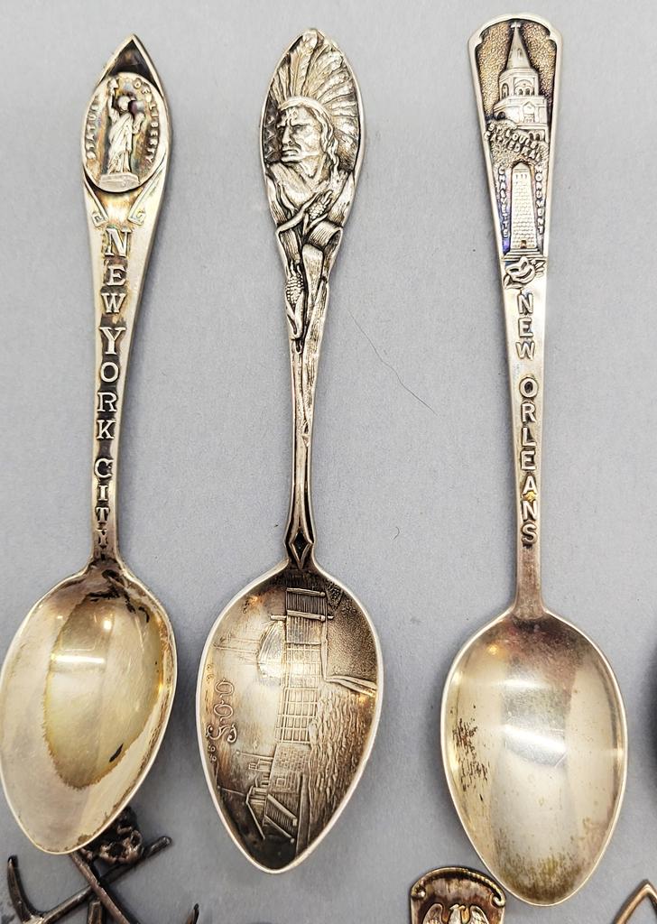 17 Sterling Demitasse Souvenir Spoons (5.83 Ozt)