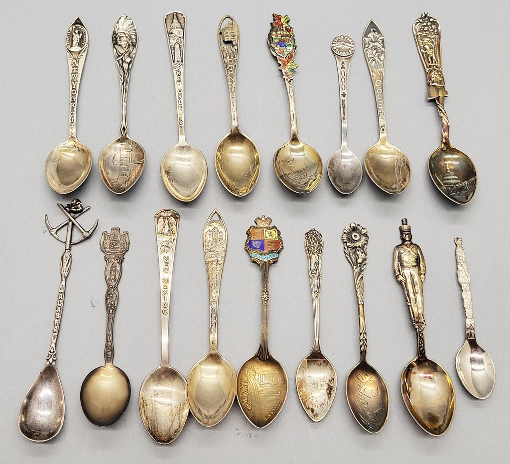 17 Sterling Demitasse Souvenir Spoons (5.83 Ozt)