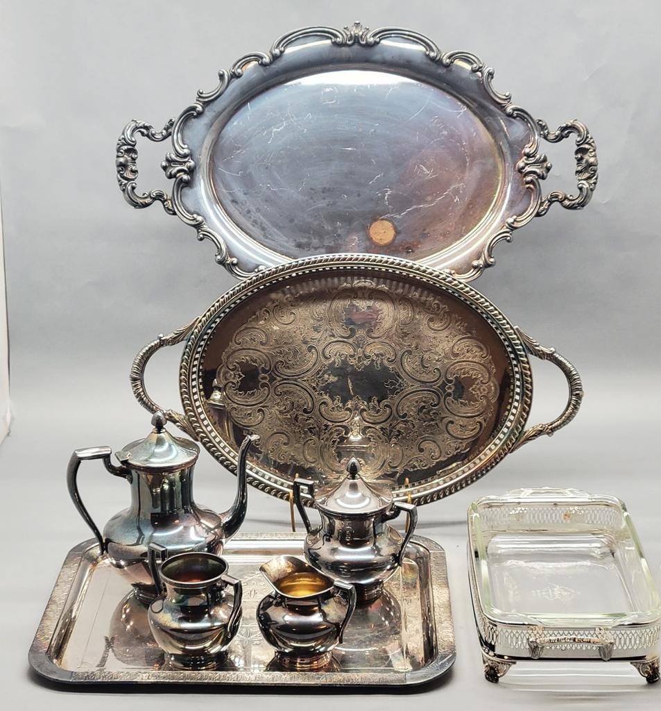 Estate Lot - Includes 4-piece Tea Set W/ Tray, 2 Trays, Serving/Baking Dish