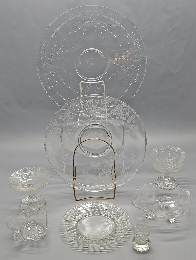 8 Pieces Glass - Includes 15" Cut Glass Platter, 12¾" Elegant Glass Bowl, E