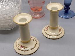 7-piece Vintage Berry Set;     2 Vintage Vases;     Etched Bowl;     Pair L
