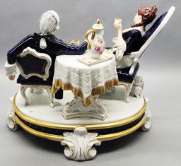 Large Vintage Royal Dux Figural Grouping - Afternoon Tea, 13"x16"