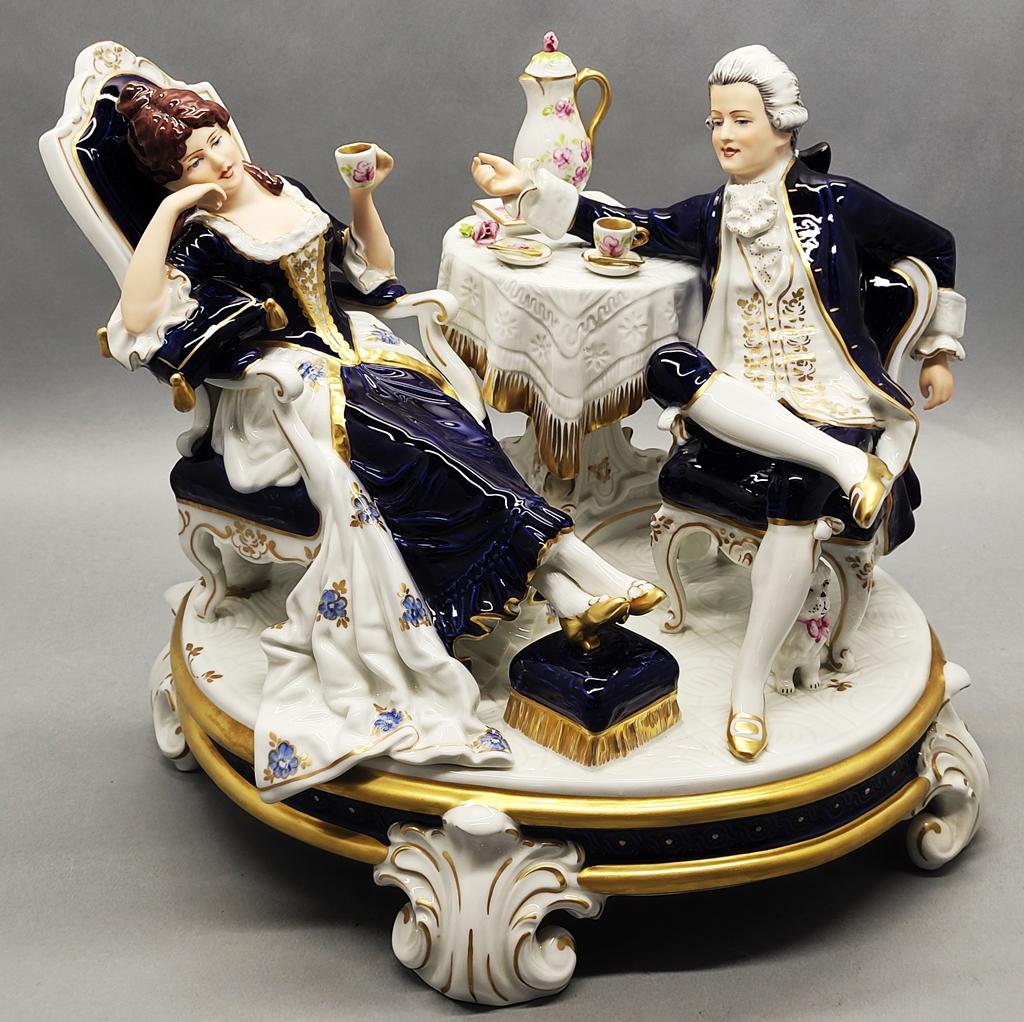 Large Vintage Royal Dux Figural Grouping - Afternoon Tea, 13"x16"