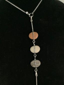 Mid-Century Vivianna Torun (signed) Modernist, Silver W/ Stones Necklace -