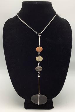 Mid-Century Vivianna Torun (signed) Modernist, Silver W/ Stones Necklace -