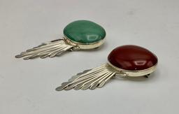 2 Mexican Sterling 3" Brooch/Pendants W/ Stones - Signed (1.03 Ozt Total We