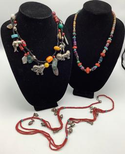 3 Southwestern Necklaces - Fetish & Etc., Longest Is 40"