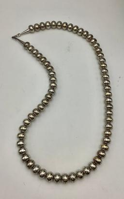 Sterling Strand Of Navajo Pearls - 30" (3.5 Ozt Total Weight)