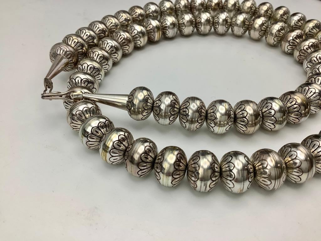 Sterling Strand Of Navajo Pearls - 30" (3.5 Ozt Total Weight)