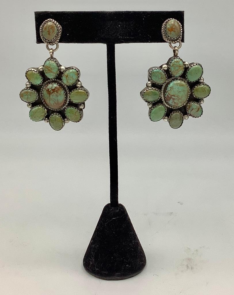 Navajo Turquoise & Sterling Earrings - 2" (0.64 Ozt Total Weight)