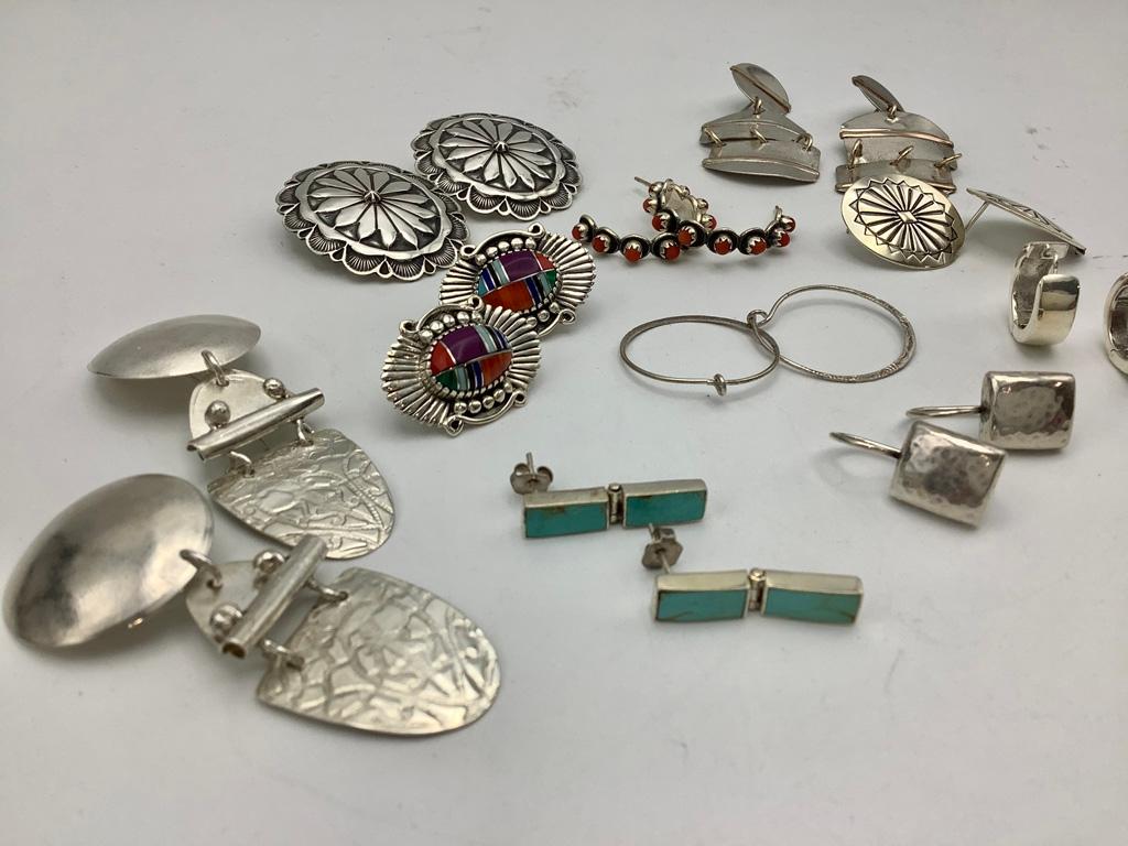 10 Pairs Sterling & Silver Earrings (2.15 Ozt Total Weight)