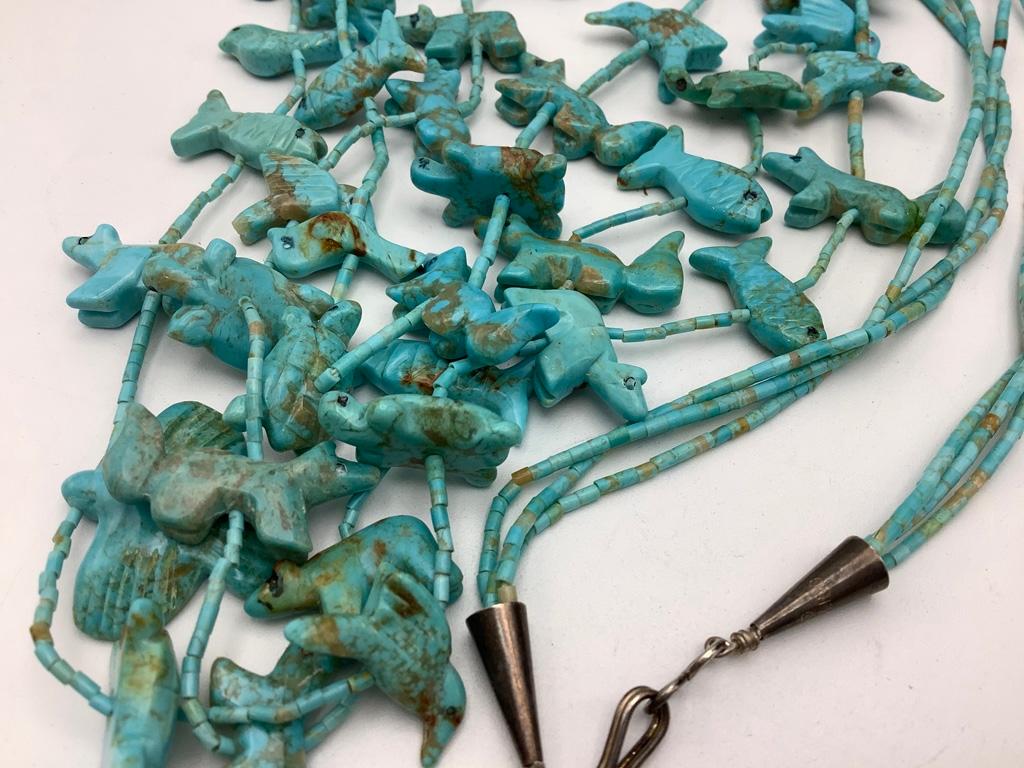 3 Strand Turquoise Fetish Necklace - 16" Drop