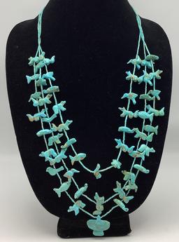 3 Strand Turquoise Fetish Necklace - 16" Drop