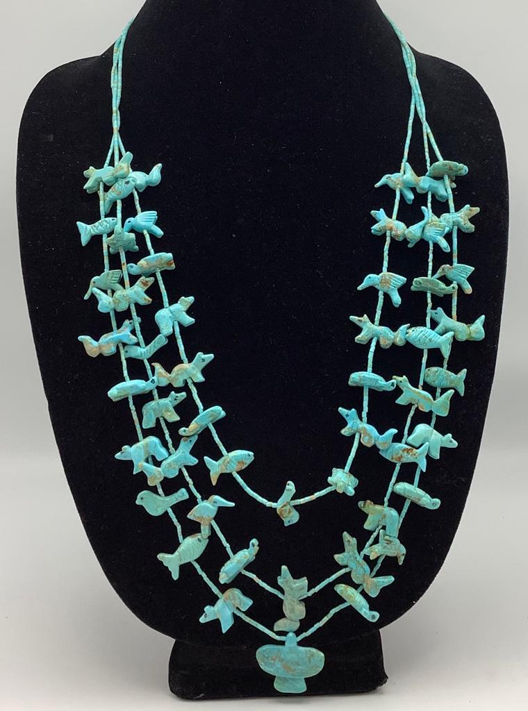 3 Strand Turquoise Fetish Necklace - 16" Drop