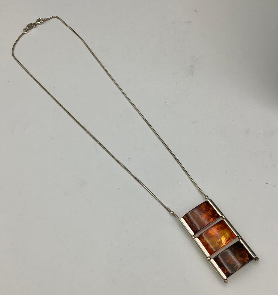 Sterling/Amber Necklace - 12" Drop (1.15 Ozt Total Weight)