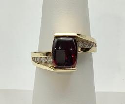 14kt Garnet & Diamonds - Size 6¾ (6.8g Total Weight)