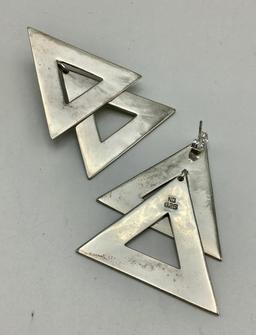 Pair Sterling Triangle Earrings - 2" Long (0.83 Ozt Total Weight)