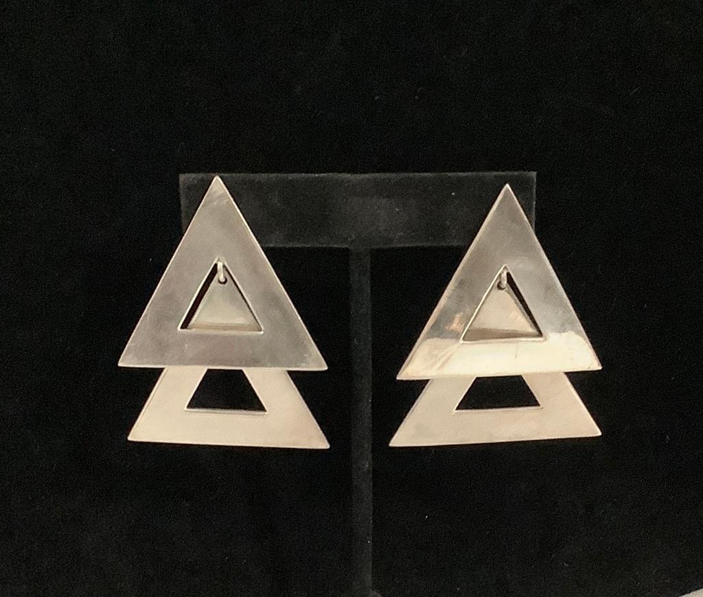 Pair Sterling Triangle Earrings - 2" Long (0.83 Ozt Total Weight)