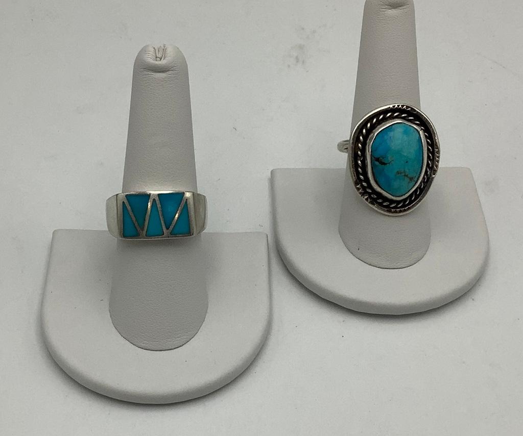 2 Sterling Turquoise Rings - Sizes 7.5, 11.5 (0.51ozt Total Weight)