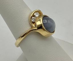 14kt Star Sapphire & Diamond Ring - Size 6¾ (8.6g Total Weight)