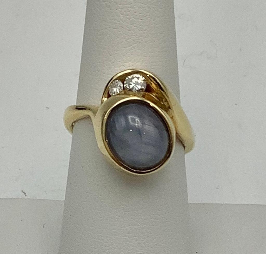 14kt Star Sapphire & Diamond Ring - Size 6¾ (8.6g Total Weight)