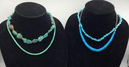 4 Native American Turquoise Bead Necklaces - Longest Is 20", 2 W/ 925 Clasp