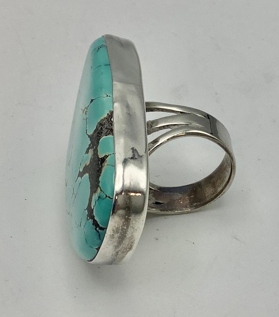 Sterling & Turquoise Navajo Ring - 1¾"x1"-Size 7