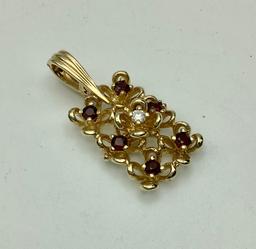 14kt Diamond & Garnet Pendant - 1¼"x5" (6.4g Total Weight)