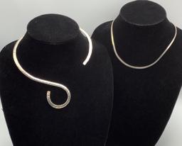 2 Sterling Collar Necklaces (1.48 Ozt Total Weight)