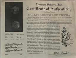 Atocha Shipwreck Total Weight Reales Silver Coin (6.70g) W/ Certificate Of