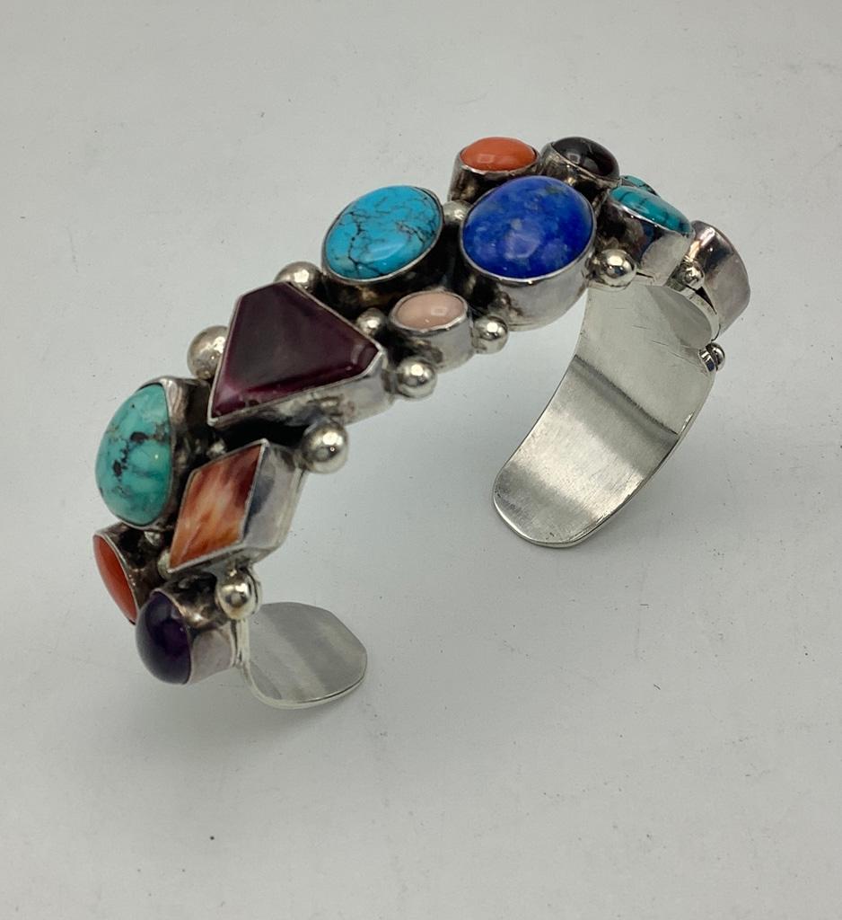 G. Billy Navaho Multi-Gemstone Sterling Cuff Bracelet (2.01 Ozt Total Weigh