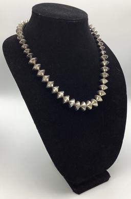 20" Sterling Bench-Made Navajo Saucer Shaped Pearl Necklace (2.49 Ozt Total