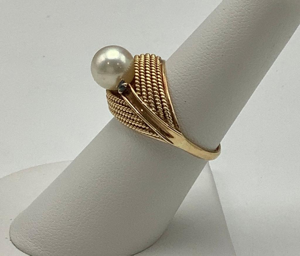 14kt Pearl & Sapphire Ring - Size 6½ (3.8g Total Weight)