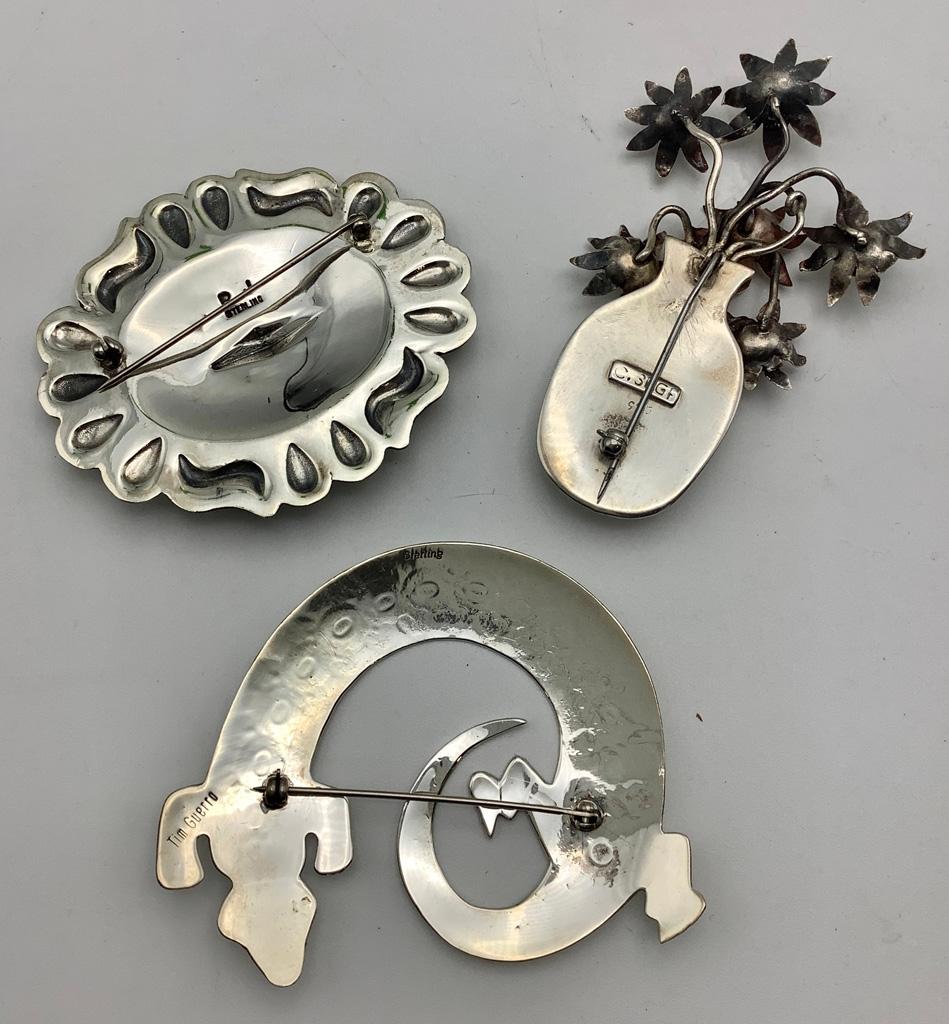 3 Signed Sterling N.Z. Brooches - Largest 3" (1.95 Ozt Total Weight)