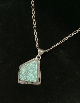 P Sanchez 925 Chain W/ Turquoise Pendant (0.63 Ozt Total Weight)