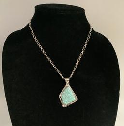 P Sanchez 925 Chain W/ Turquoise Pendant (0.63 Ozt Total Weight)