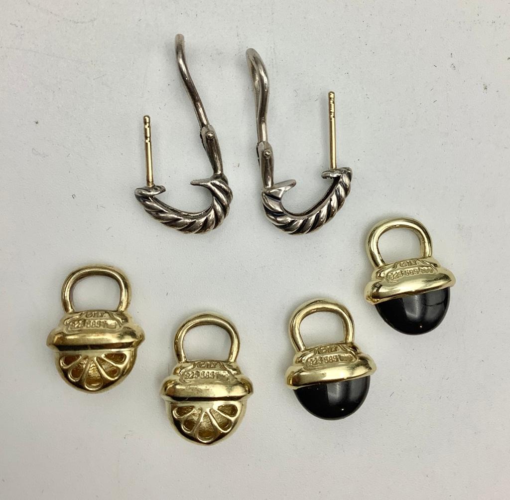David Yurman 1 Pair Earrings (1 Marked DY) & 2 Sets Of Drops (925/585)
